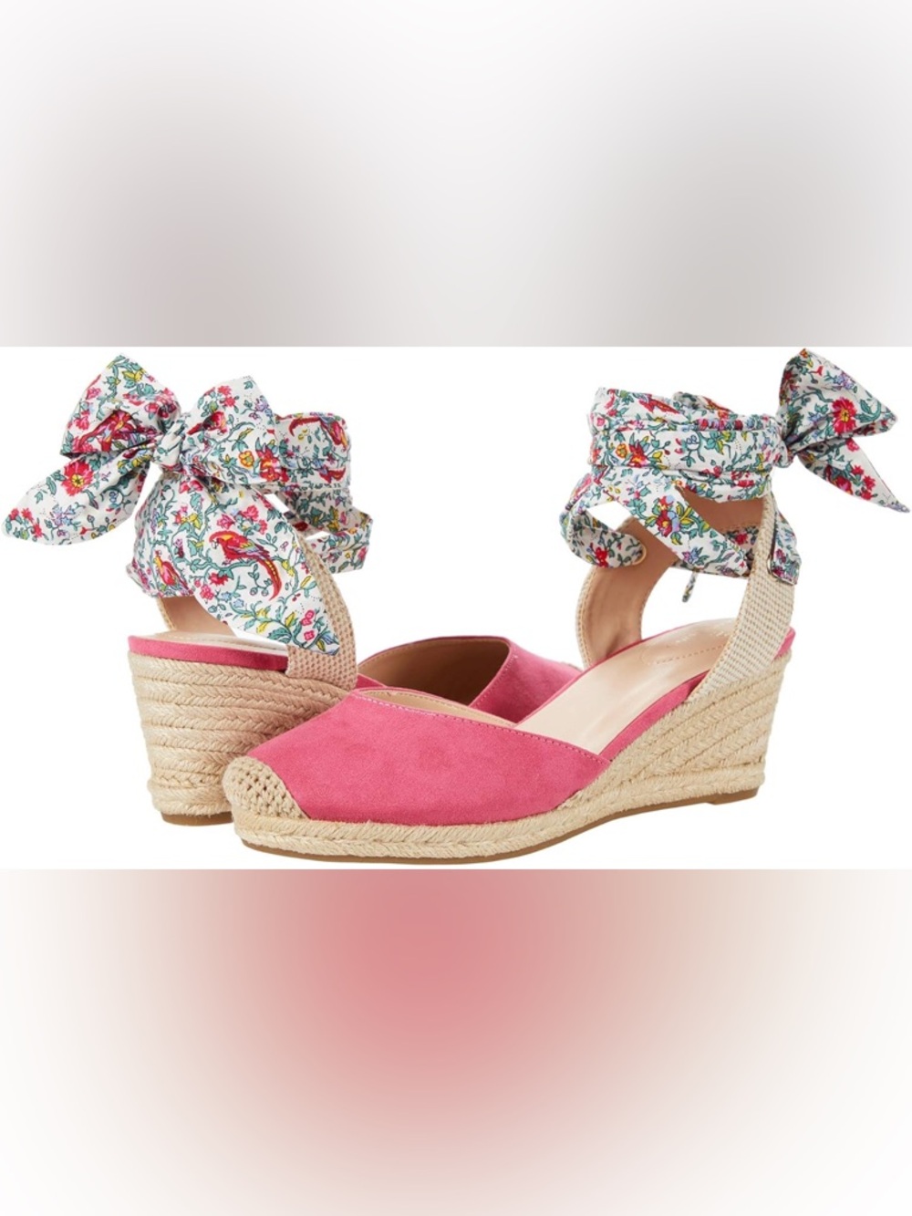 Bandolino Nettie Pink Espadrilles with Floral Ties
